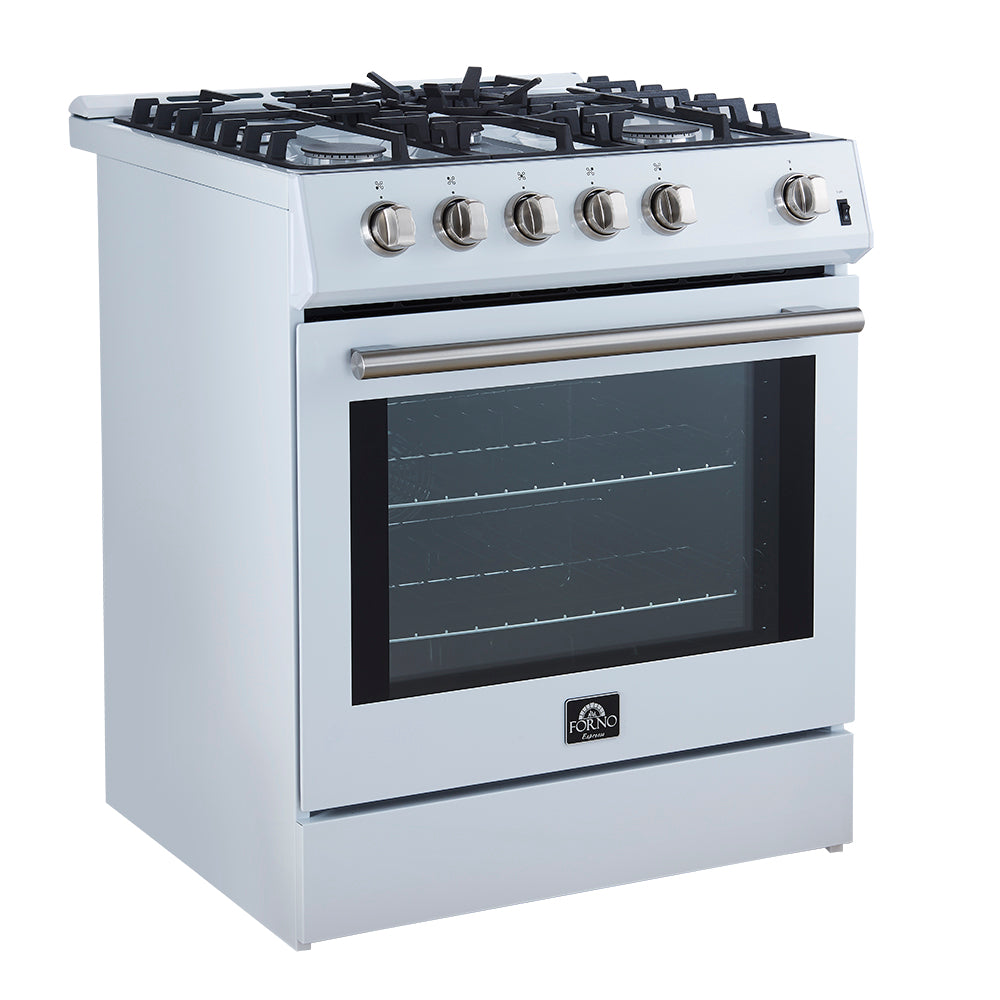 Forno Leonardo Espresso 30" White Gas Range, 5 cu.ft. Convection Oven, 5 Sealed Burners 39 500 BTU & Wok Ring