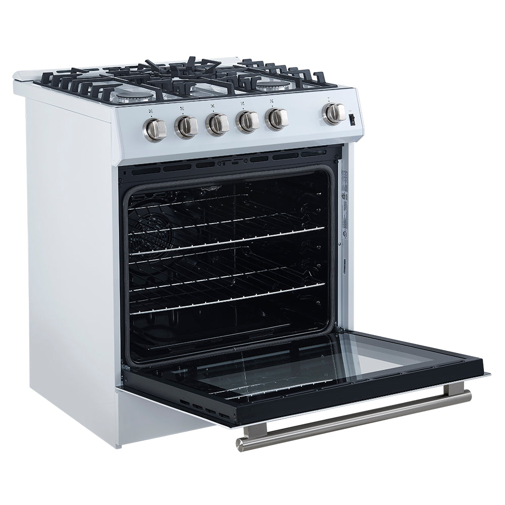 Forno Leonardo Espresso 30" White Gas Range, 5 cu.ft. Convection Oven, 5 Sealed Burners 39 500 BTU & Wok Ring