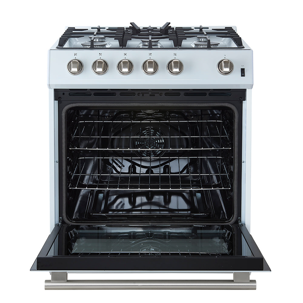Forno Leonardo Espresso 30" White Gas Range, 5 cu.ft. Convection Oven, 5 Sealed Burners 39 500 BTU & Wok Ring