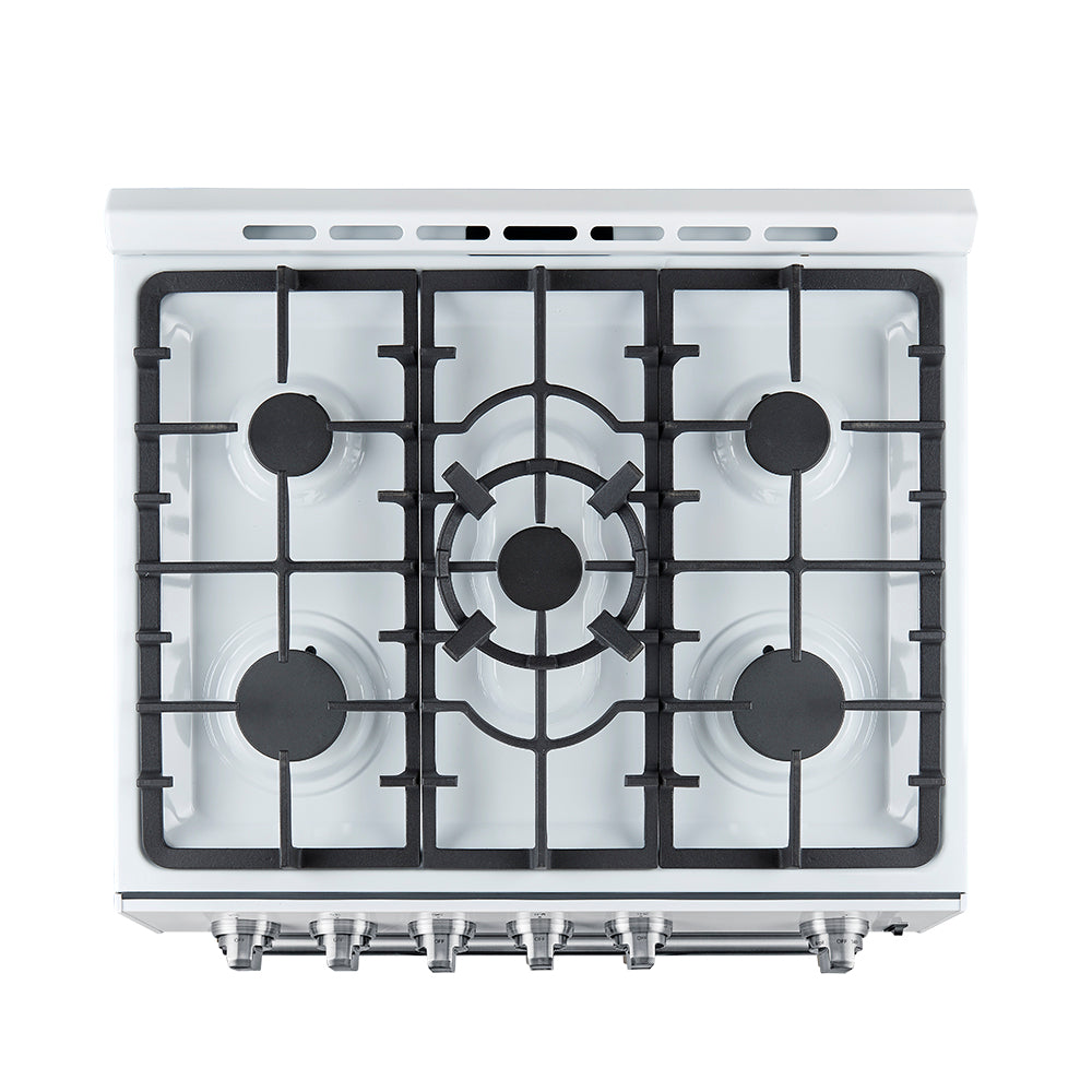 Forno Leonardo Espresso 30" White Gas Range, 5 cu.ft. Convection Oven, 5 Sealed Burners 39 500 BTU & Wok Ring