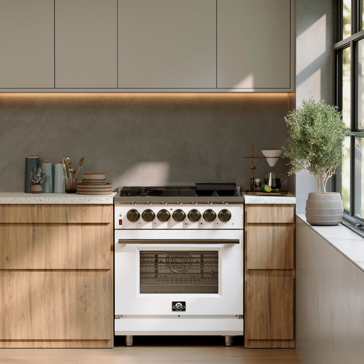 Forno Massimo 30" Dual Fuel Range in White with Air Fryer Basket, True Convection Oven, Matte Cast Iron Grates