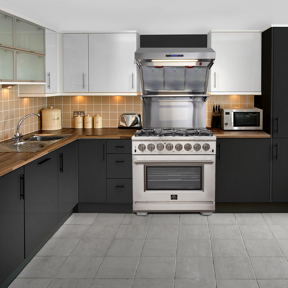 Forno Capriasca 36" Dual Fuel Range All Stainless Steel with 6 Brass Burners 120,000 BTU