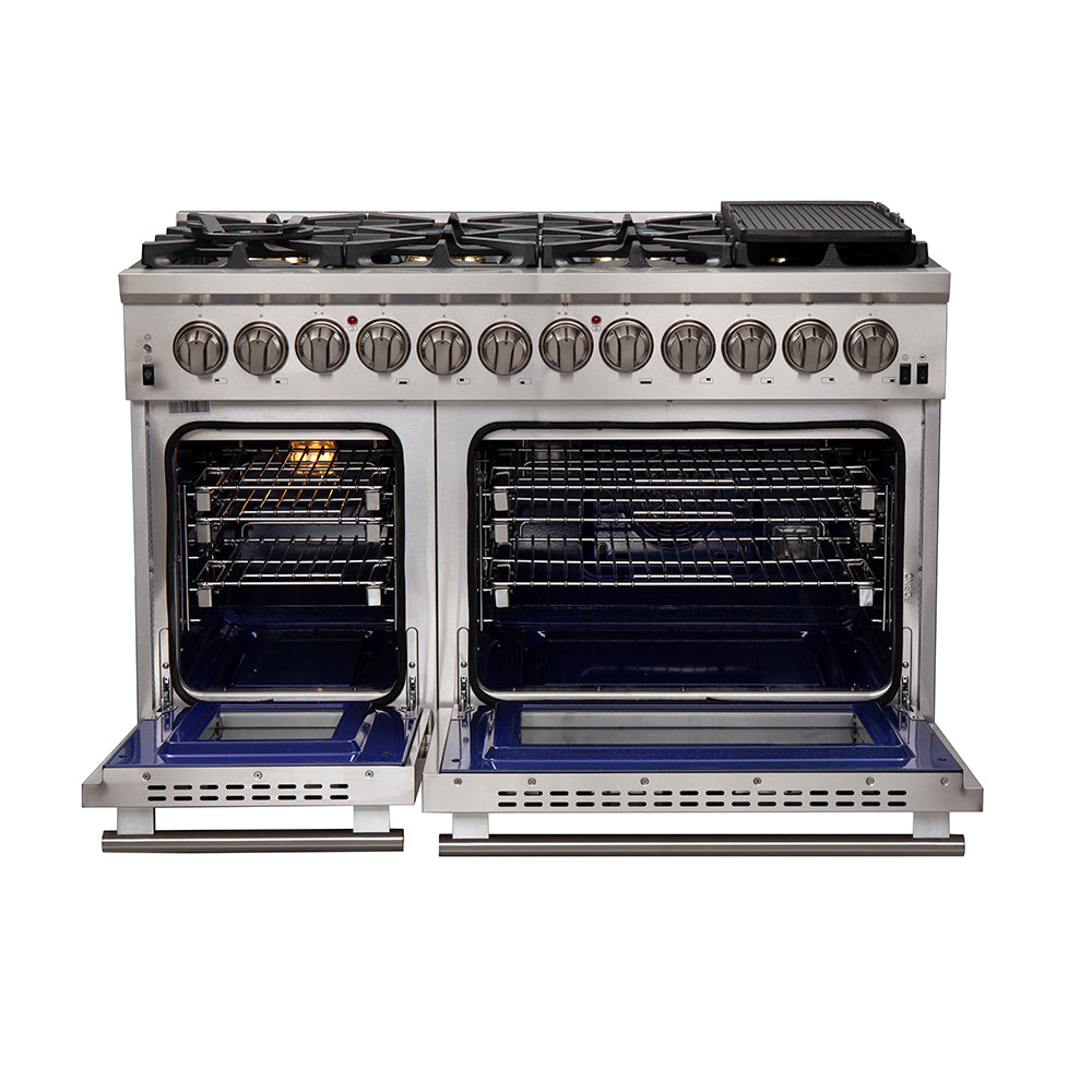 Forno Capriasca 48" Dual Fuel Range All Stainless Steel with 8 Brass Burners, 160,000 BTU
