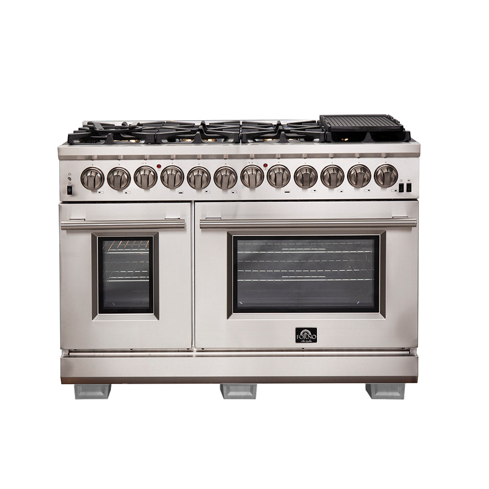 Forno Capriasca 48" Dual Fuel Range All Stainless Steel with 8 Brass Burners, 160,000 BTU
