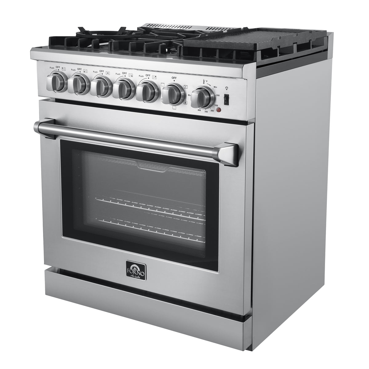 Forno Lazio 30" Dual Fuel Range, 5 Burners 70,000 BTU, 4.32 cu.ft. True Convection Oven with Air Fryer