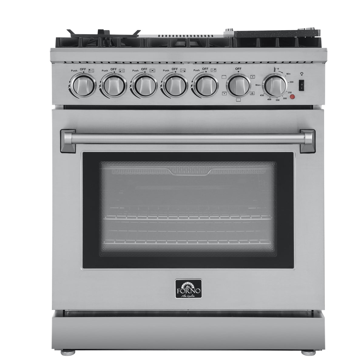 Forno Lazio 30" Dual Fuel Range, 5 Burners 70,000 BTU, 4.32 cu.ft. True Convection Oven with Air Fryer