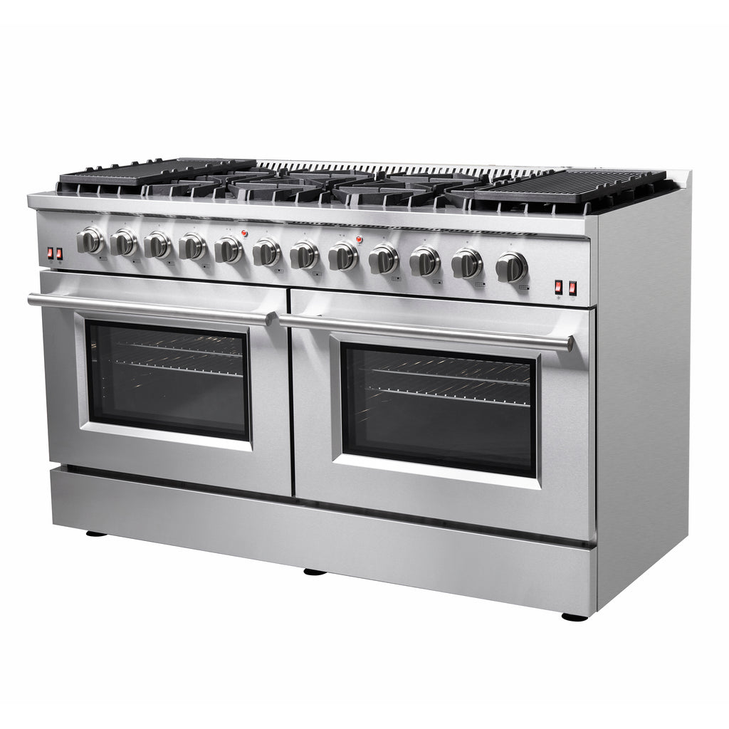 Forno Galiano 60" Freestanding Gas Range, 10 Burners, Double Ovens, Griddle, Energy Efficient