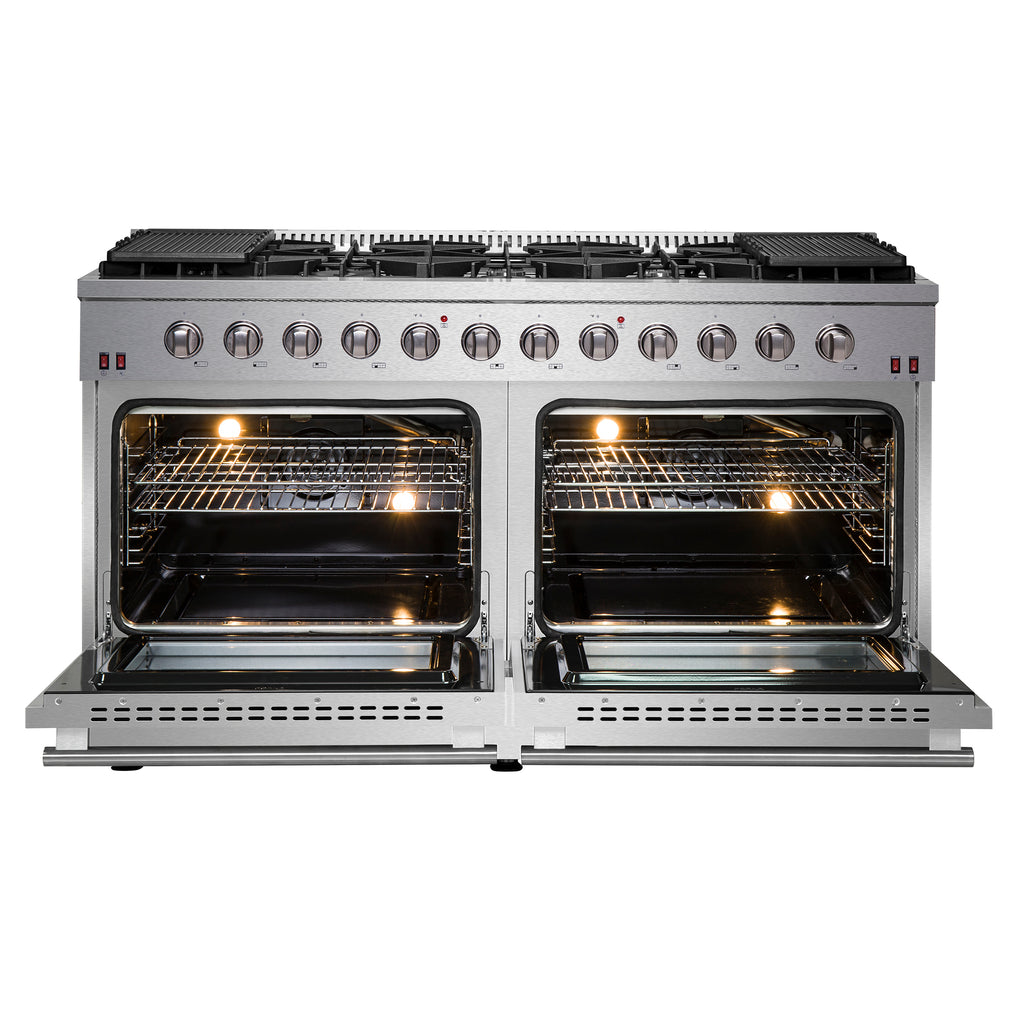 Forno Galiano 60" Freestanding Gas Range, 10 Burners, Double Ovens, Griddle, Energy Efficient