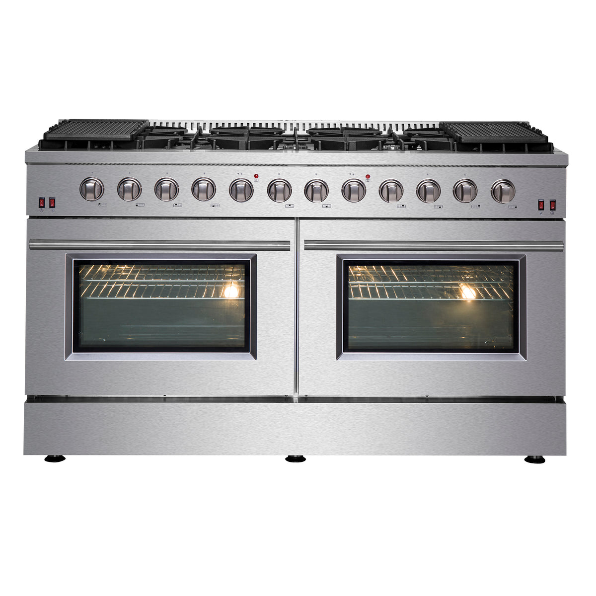 Forno Galiano 60" Freestanding Gas Range, 10 Burners, Double Ovens, Griddle, Energy Efficient
