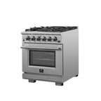 Forno Capriasca 30" Freestanding Gas Range All Stainless Steel, 5 Brass Burners 100,000 BTU, Wok Support