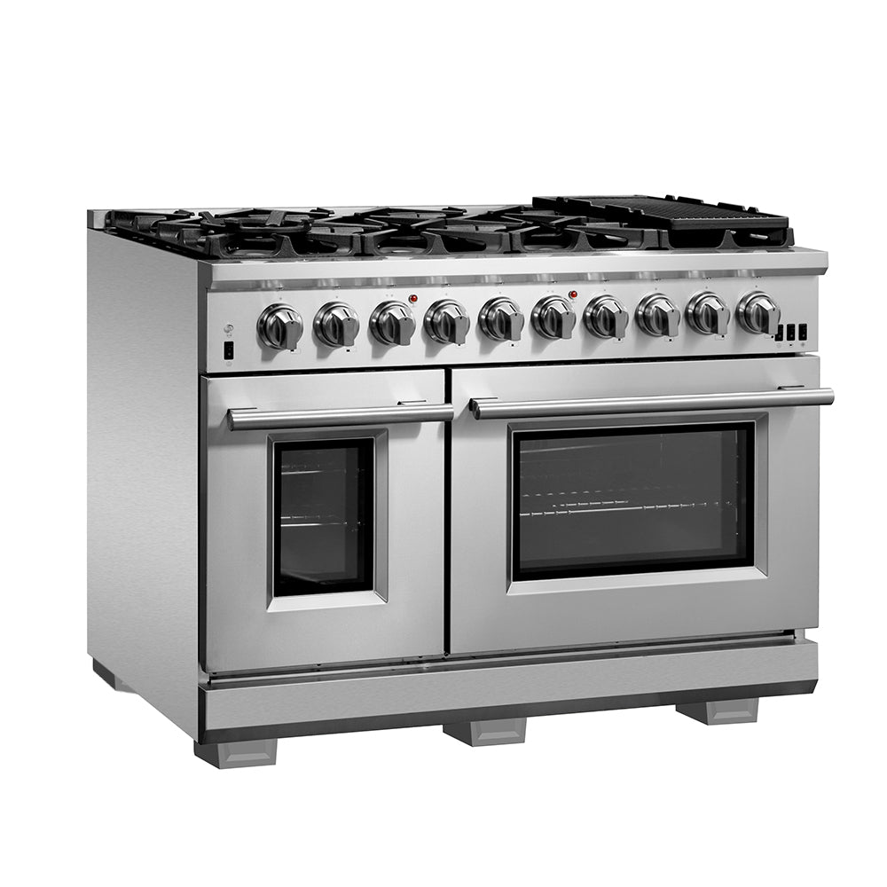 Forno Capriasca 48" Freestanding Gas Range All Stainless Steel, 8 Brass Burners 160,000 BTU