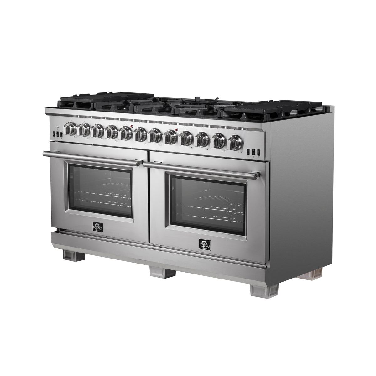 Forno Capriasca 60" Freestanding Gas Range All Stainless Steel, 10 Brass Burners 200,000 BTU
