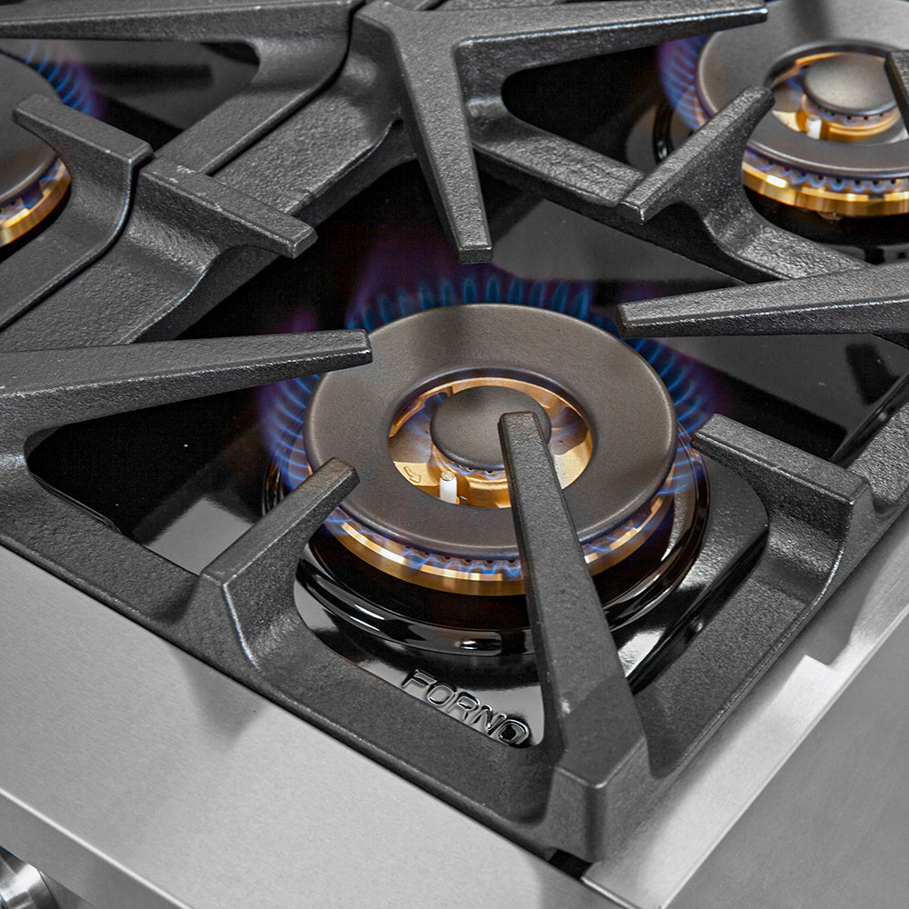Forno Capriasca 36" Freestanding Gas Range All Stainless Steel, 6 Brass Burners 120,000 BTU, Wok Support
