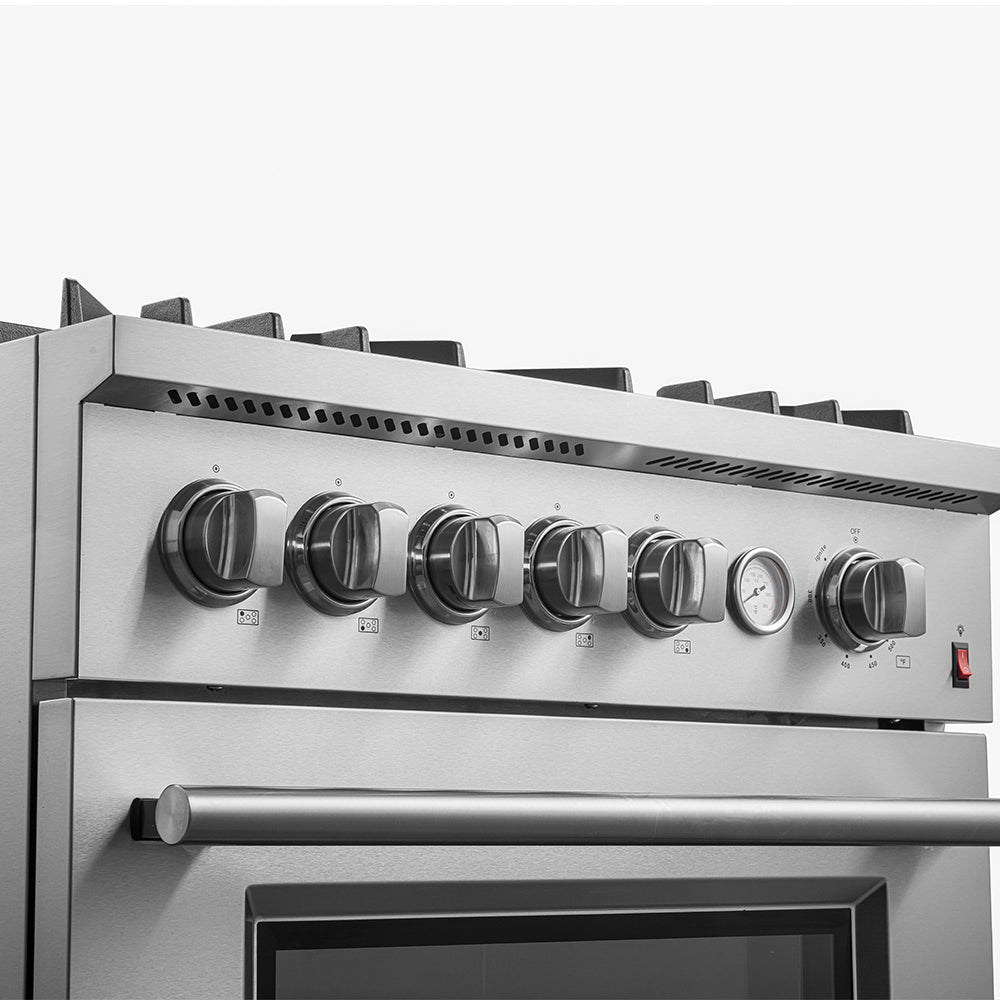 Forno Premium 3-Piece Kitchen Bundle - 30" Gas Range, Bottom Freezer Refrigerator, Built-In Dishwasher