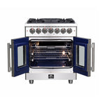 Forno Massimo 30" French Door Dual Fuel Range All Stainless Steel with 5 Sealed Burners 68,000BTU, Wok Support