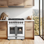 Forno Massimo 30" French Door Dual Fuel Range All Stainless Steel with 5 Sealed Burners 68,000BTU, Wok Support