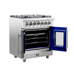 Forno Massimo 30" French Door Dual Fuel Range All Stainless Steel with 5 Sealed Burners 68,000BTU, Wok Support