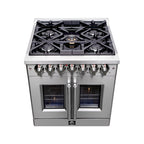 Forno Massimo 30" French Door Dual Fuel Range All Stainless Steel with 5 Sealed Burners 68,000BTU, Wok Support