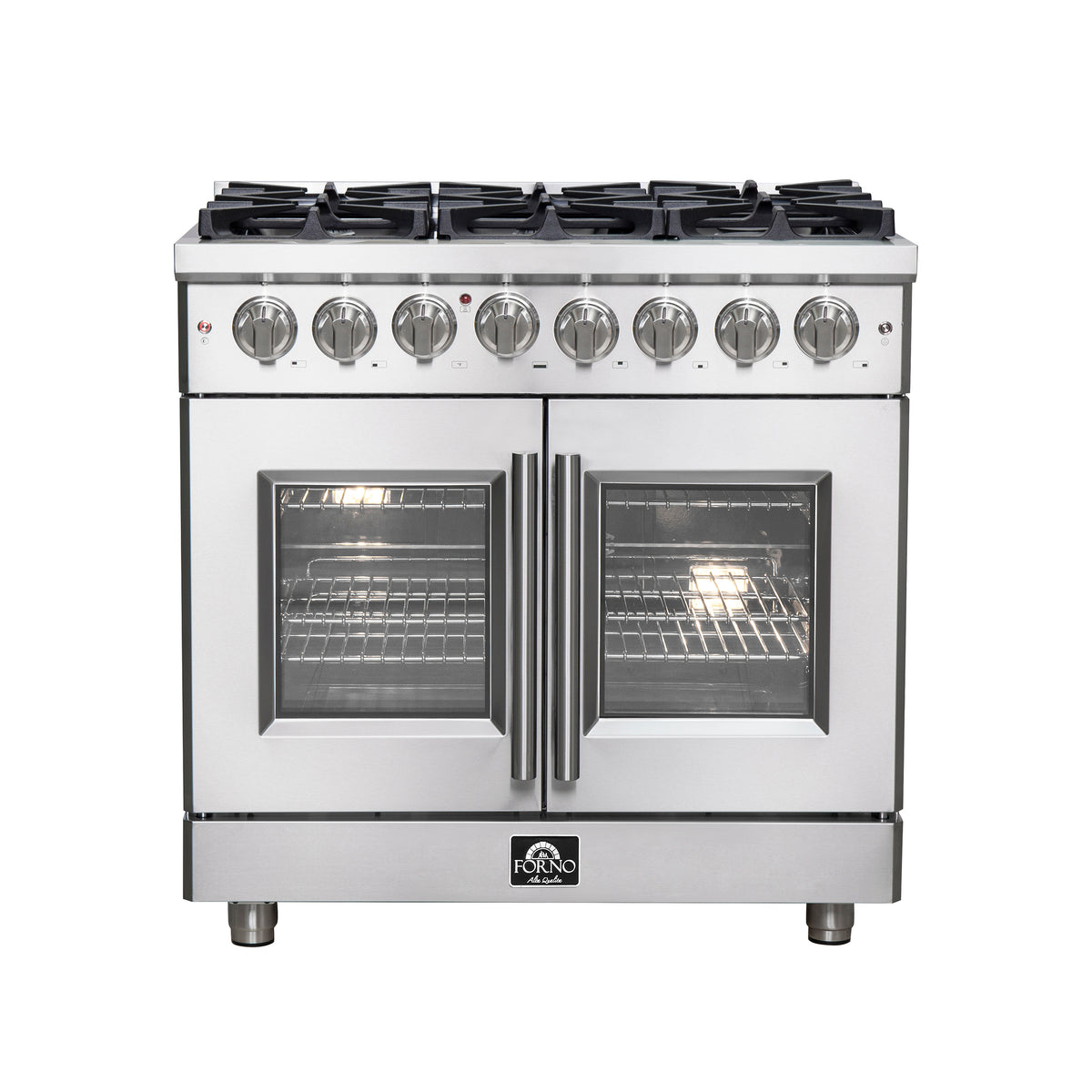 Forno Massimo 36" Dual Fuel Range All Stainless Steel with 6 Sealed Burners 83,000BTU, Wok Support