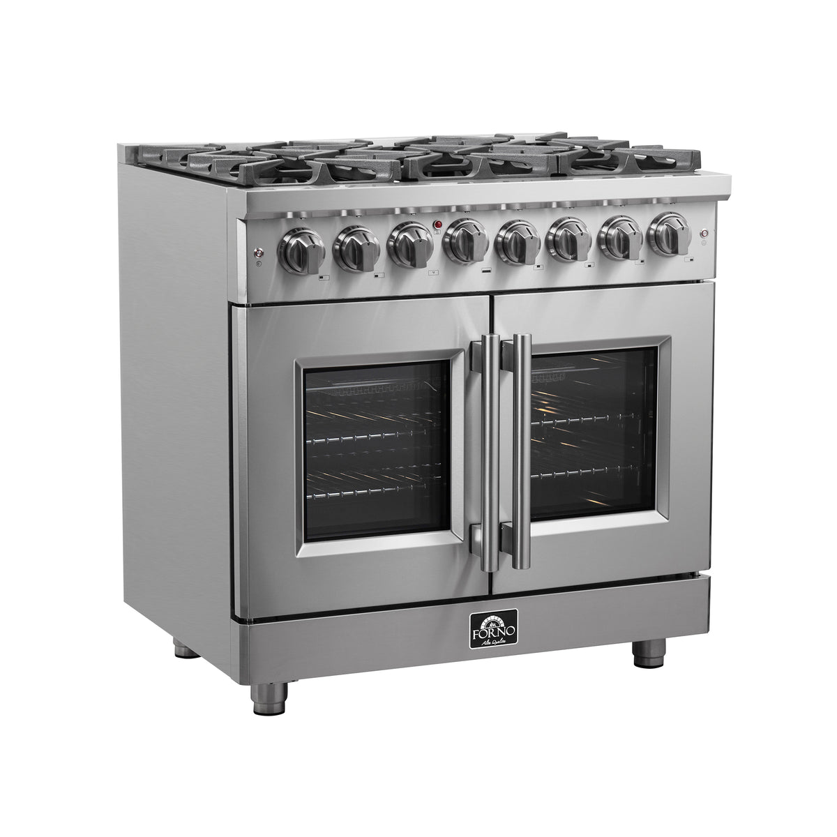 Forno Massimo 36" Dual Fuel Range All Stainless Steel with 6 Sealed Burners 83,000BTU, Wok Support