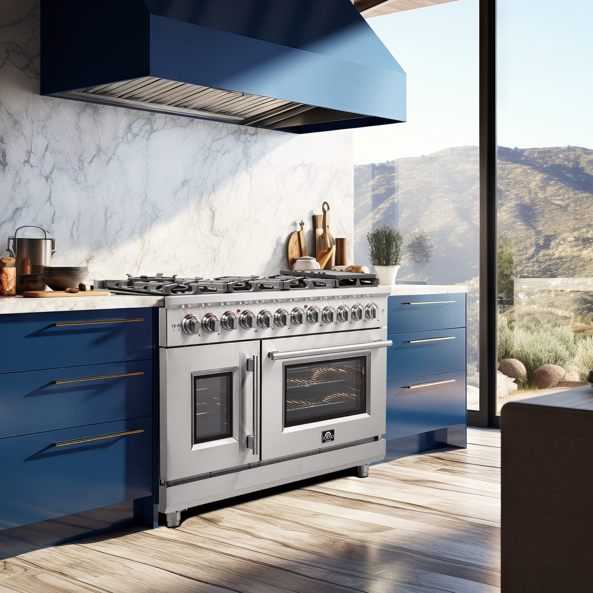 Forno Massimo 48" Dual Fuel Range All Stainless Steel with 8 Sealed Burners 107,000BTU, Wok Support