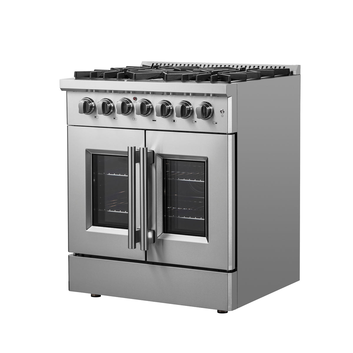 Forno Galiano 30" French Door Dual Fuel Range All Stainless Steel, 5 Sealed Burners 68,000 BTU