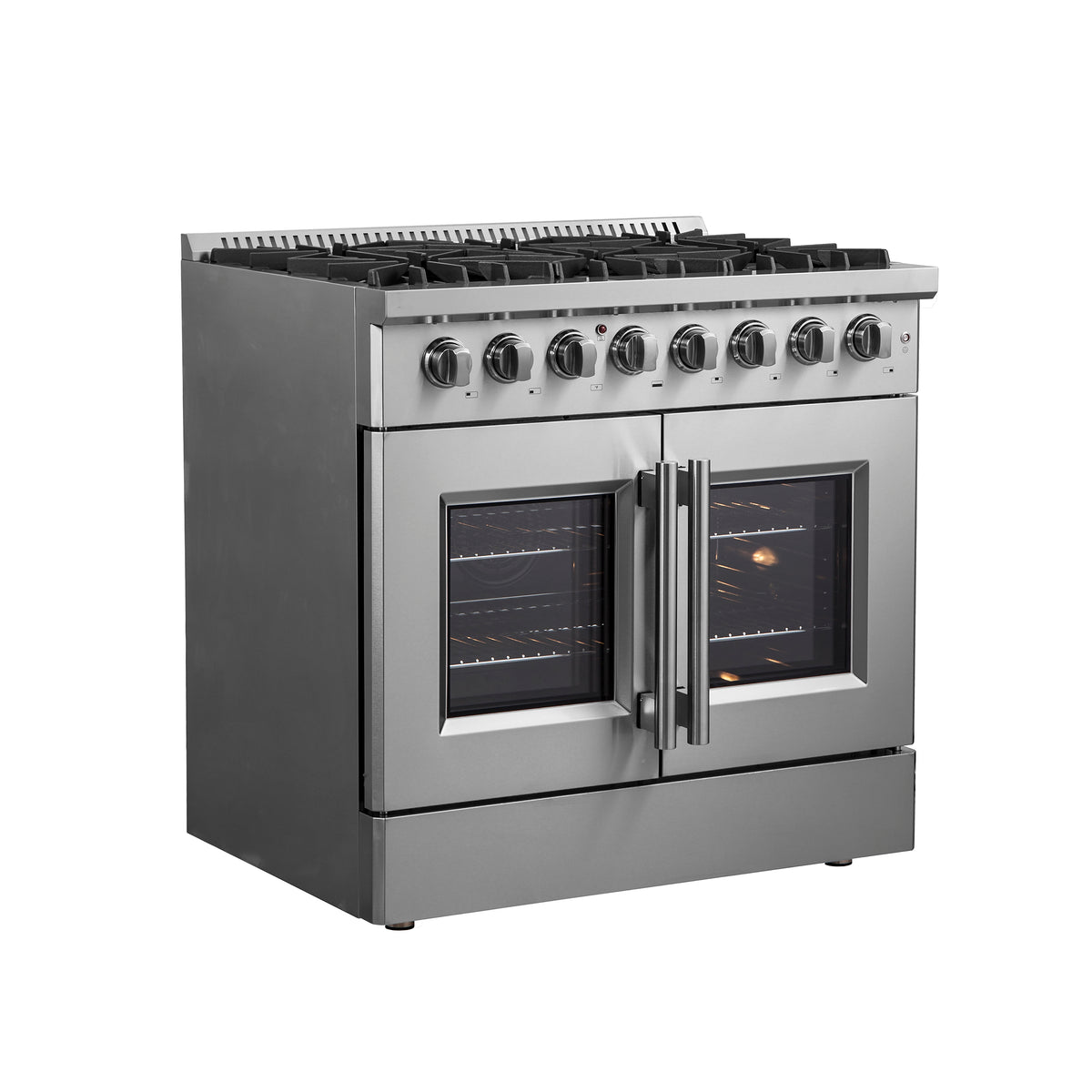 Forno Galiano 36" French Door Dual Fuel Range All Stainless Steel, 6 Sealed Burners 83,000 BTU