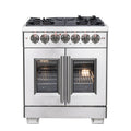 Forno Capriasca 30" French Door Dual Fuel Range All Stainless Steel with 5 Brass Burners 100,000 BTU