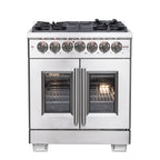 Forno Capriasca 30" French Door Dual Fuel Range All Stainless Steel with 5 Brass Burners 100,000 BTU