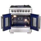 Forno Capriasca 30" French Door Dual Fuel Range All Stainless Steel with 5 Brass Burners 100,000 BTU