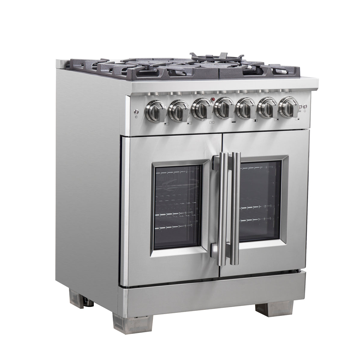 Forno Capriasca 30" French Door Dual Fuel Range All Stainless Steel with 5 Brass Burners 100,000 BTU