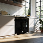 Forno Capriasca 36" French Door Dual Fuel Range in Black with Antique Brass Accessories