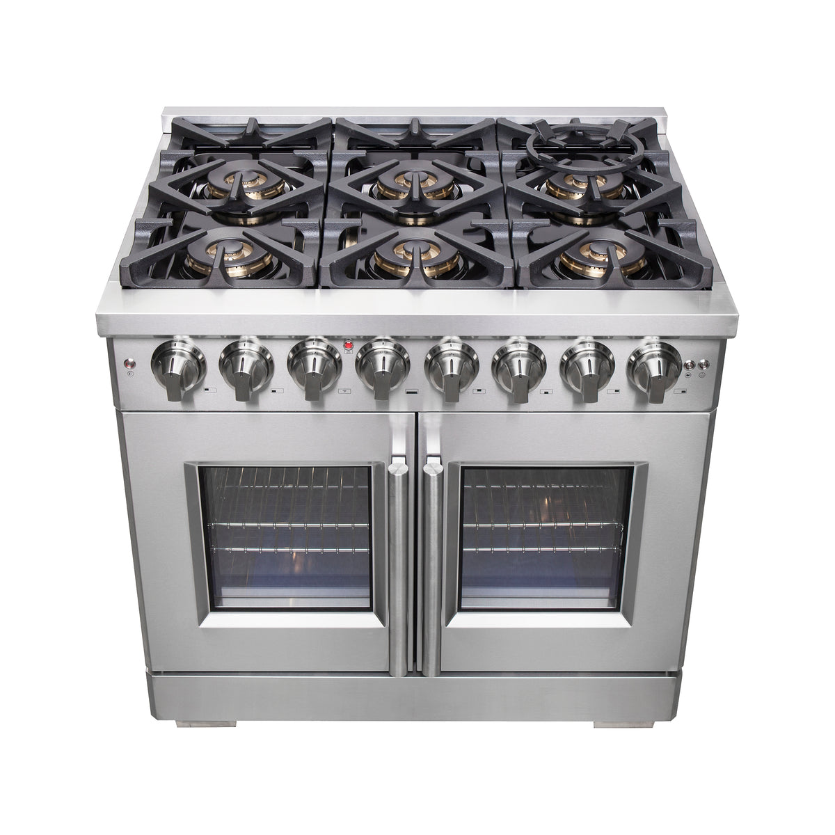 Forno Capriasca 36" French Door Dual Fuel Range All Stainless Steel with 6 Brass Burners 120,000 BTU