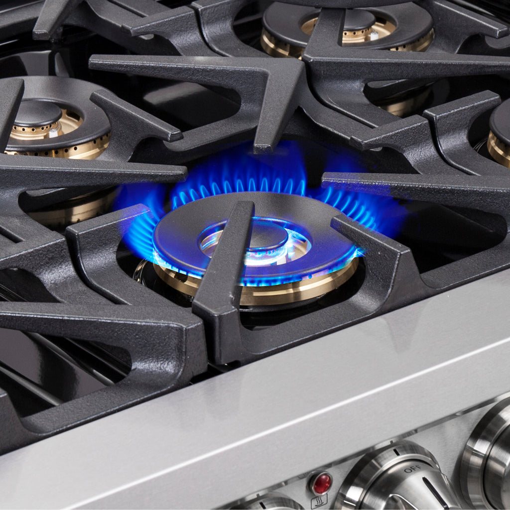 Forno Capriasca 36" French Door Dual Fuel Range All Stainless Steel with 6 Brass Burners 120,000 BTU