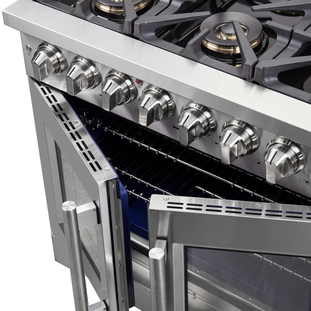 Forno Capriasca 36" French Door Dual Fuel Range All Stainless Steel with 6 Brass Burners 120,000 BTU