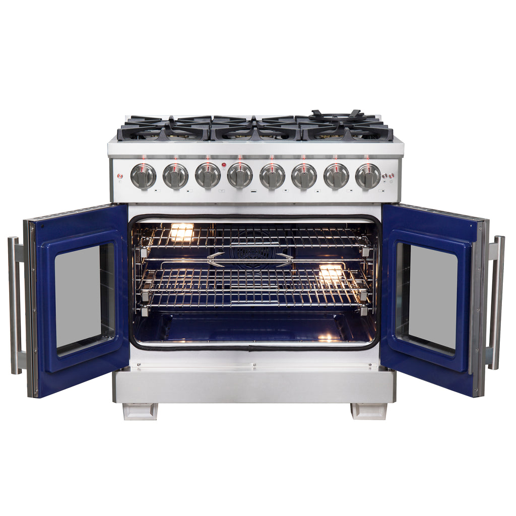 Forno Capriasca 36" French Door Dual Fuel Range All Stainless Steel with 6 Brass Burners 120,000 BTU