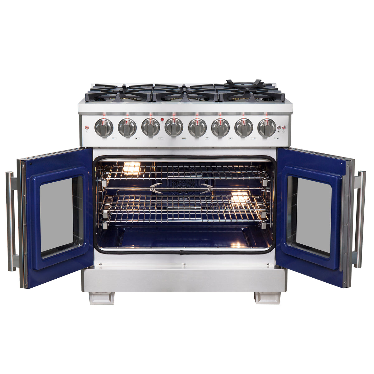 Forno Capriasca 36" French Door Dual Fuel Range All Stainless Steel with 6 Brass Burners 120,000 BTU