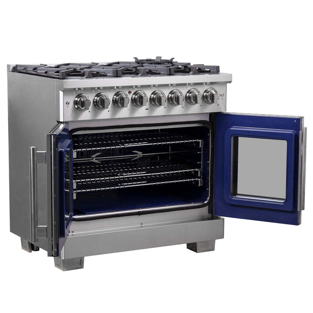 Forno Capriasca 36" French Door Dual Fuel Range All Stainless Steel with 6 Brass Burners 120,000 BTU