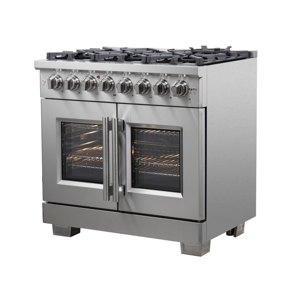 Forno Capriasca 36" French Door Dual Fuel Range All Stainless Steel with 6 Brass Burners 120,000 BTU