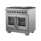 Forno Capriasca 36" French Door Dual Fuel Range All Stainless Steel with 6 Brass Burners 120,000 BTU
