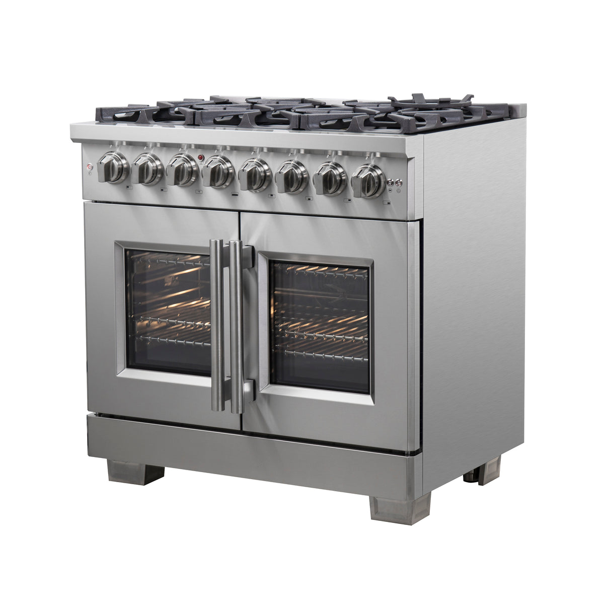 Forno Capriasca 36" French Door Dual Fuel Range All Stainless Steel with 6 Brass Burners 120,000 BTU