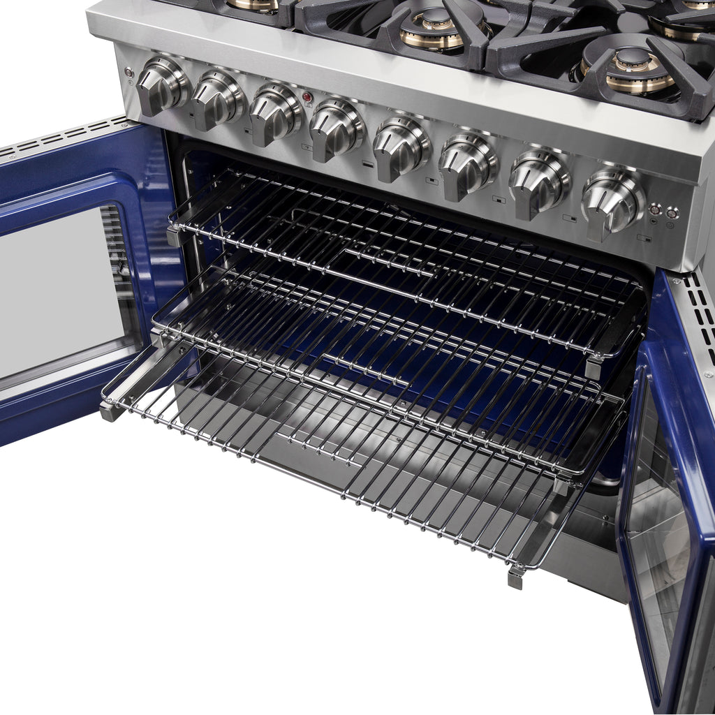 Forno Capriasca 36" French Door Dual Fuel Range All Stainless Steel with 6 Brass Burners 120,000 BTU