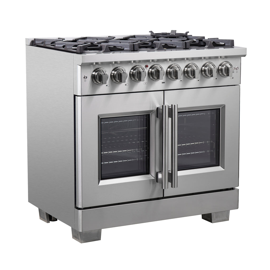 Forno Capriasca 36" French Door Dual Fuel Range All Stainless Steel with 6 Brass Burners 120,000 BTU