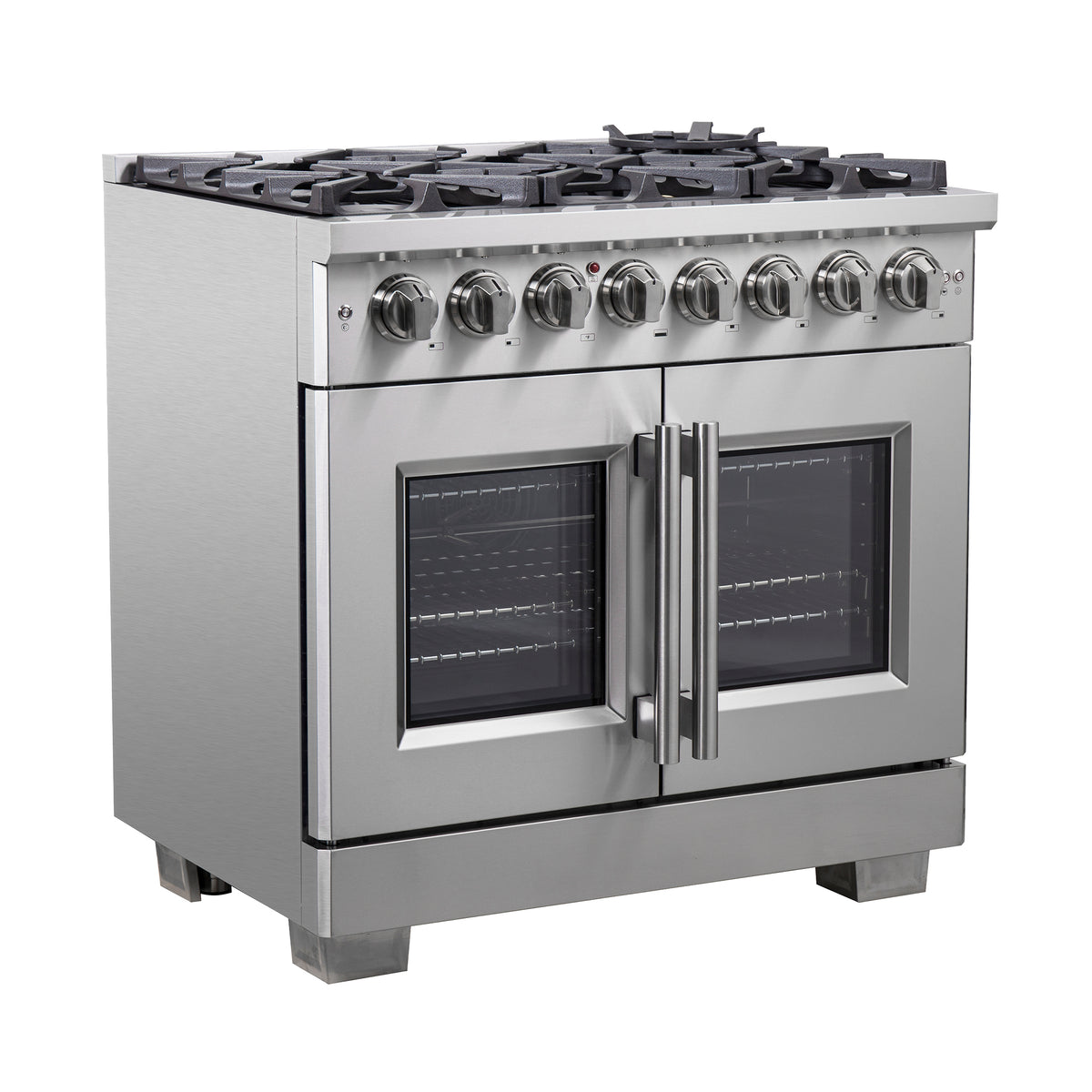 Forno Capriasca 36" French Door Dual Fuel Range All Stainless Steel with 6 Brass Burners 120,000 BTU