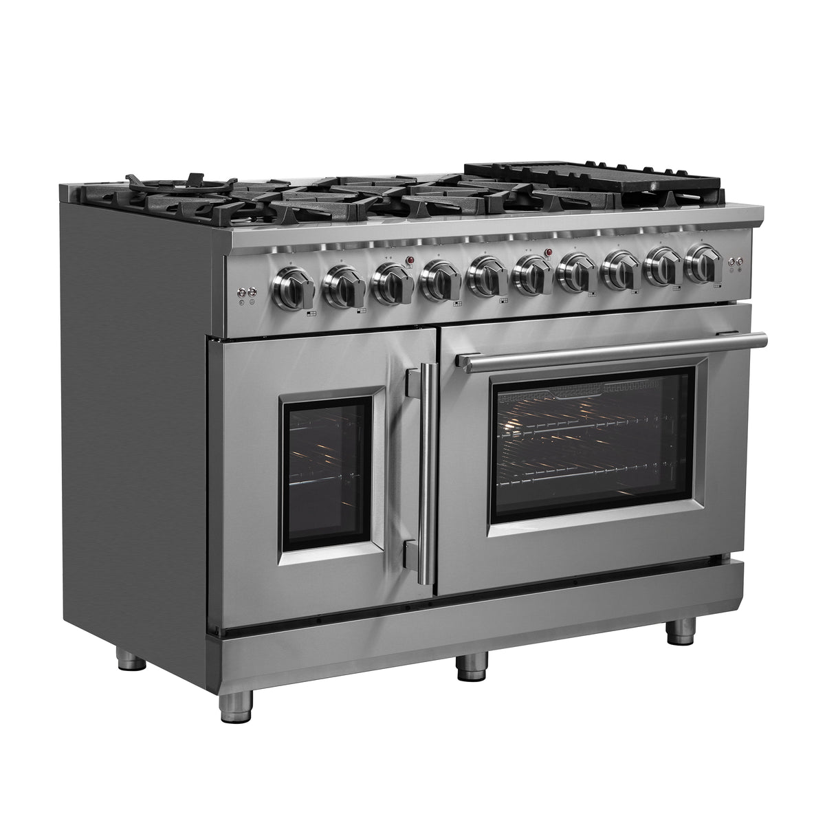 Forno Massimo 48" French Door Gas Range All Stainless Steel with 8 Sealed Burners 107,000 BTU