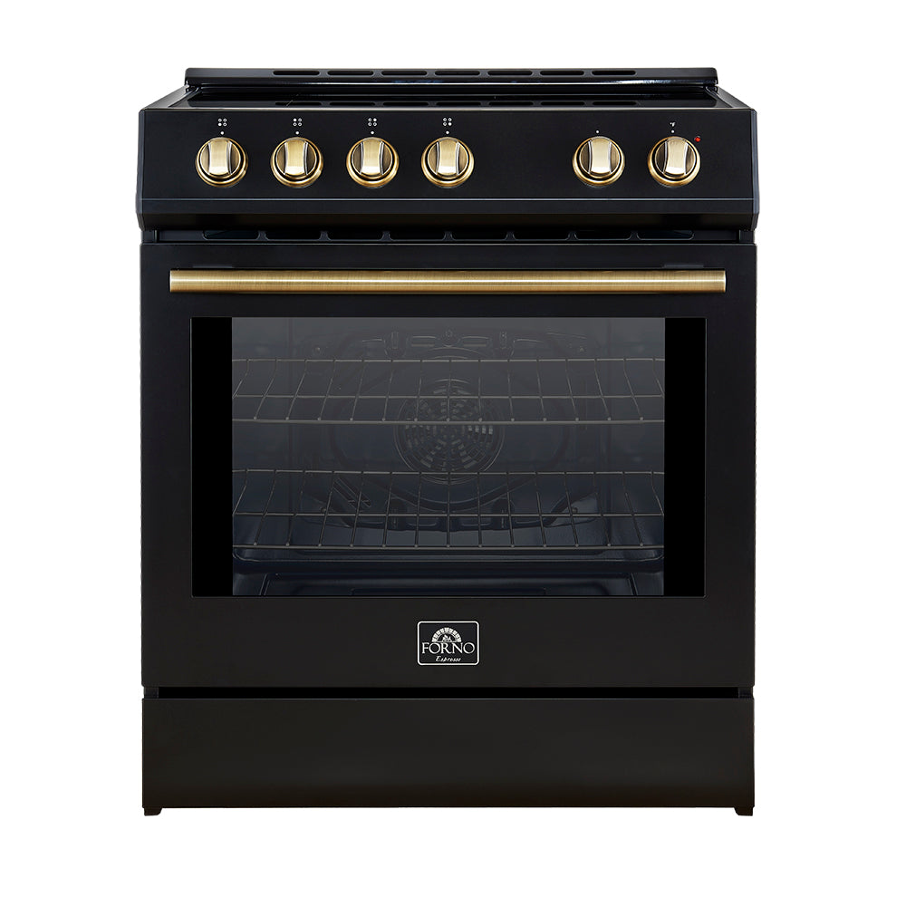 Forno Leonardo Espresso 30" Slide-In Induction Range in Black, 4 Elements, 8,100 Watts