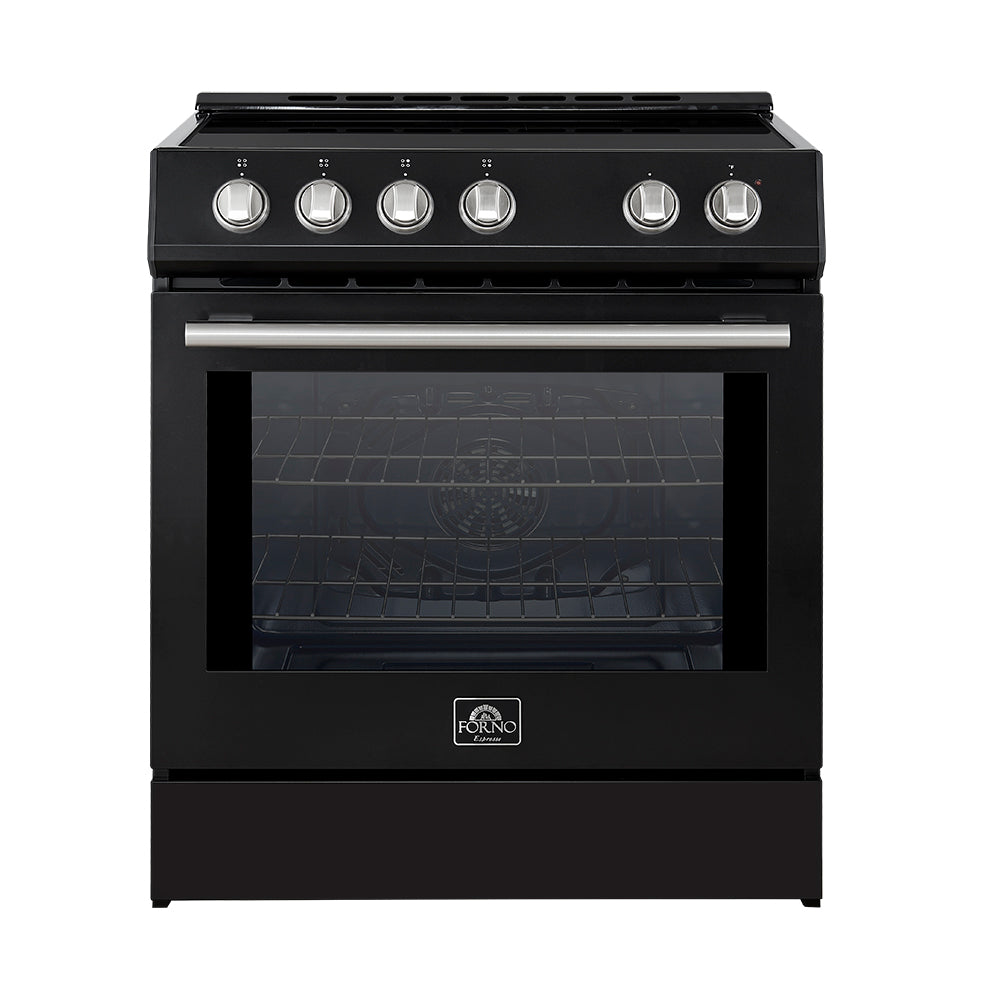 Forno Leonardo Espresso 30" Slide-In Induction Range in Black, 4 Elements, 8,100 Watts