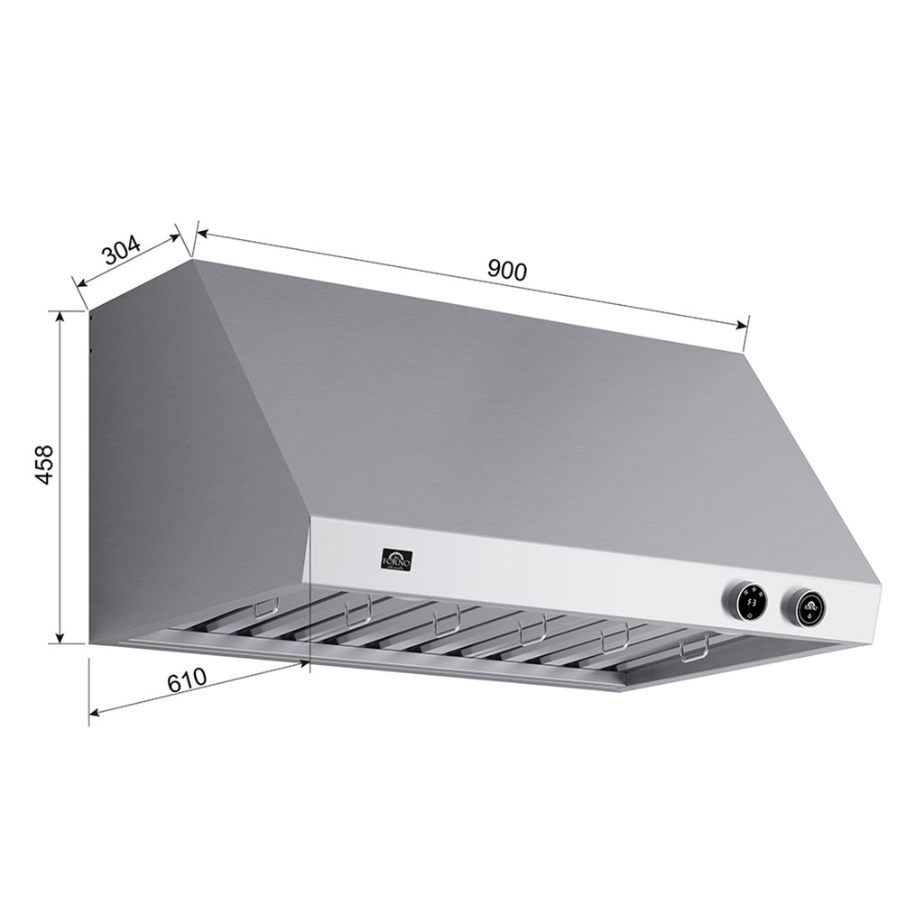 Forno Biagio 36" Wall Mounted Range Hood Stainless Steel, 600 CFM, Knob Control, Baffle Filter