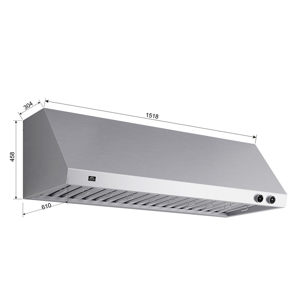 Forno Biagio 60" Wall Mounted Range Hood Stainless Steel, 1200 CFM, Knob Control, Baffle Filter