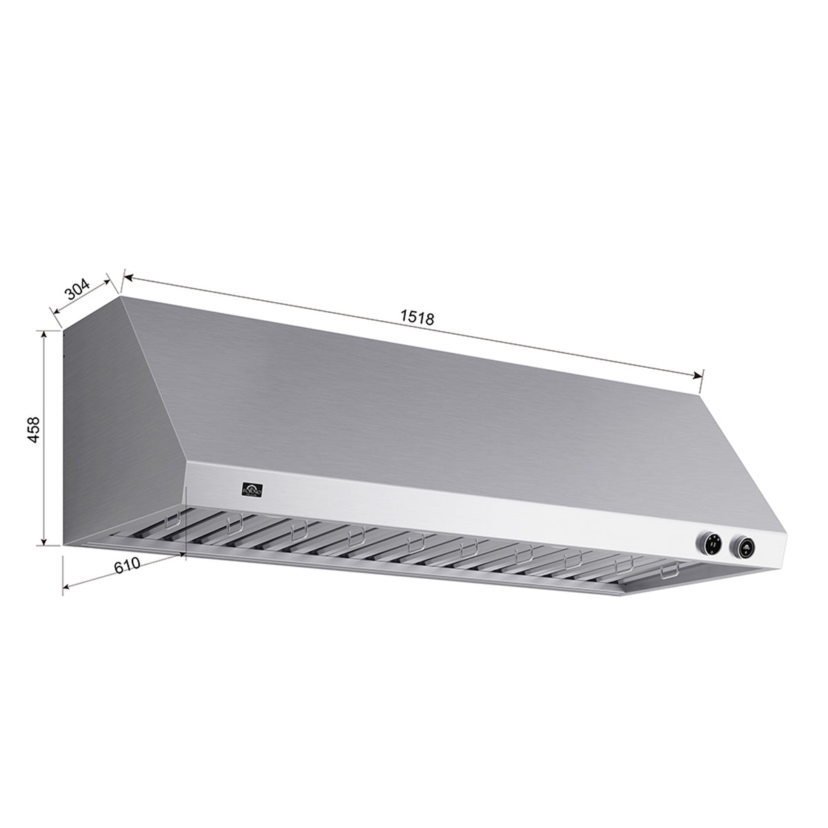 Forno Biagio 60" Wall Mounted Range Hood Stainless Steel, 1200 CFM, Knob Control, Baffle Filter